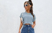 Shein Batwing Sleeve Textured Tee, M +