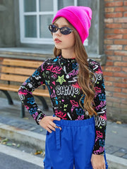 Shein Girls Mock Neck Letter & Star Print Tee, 8T +