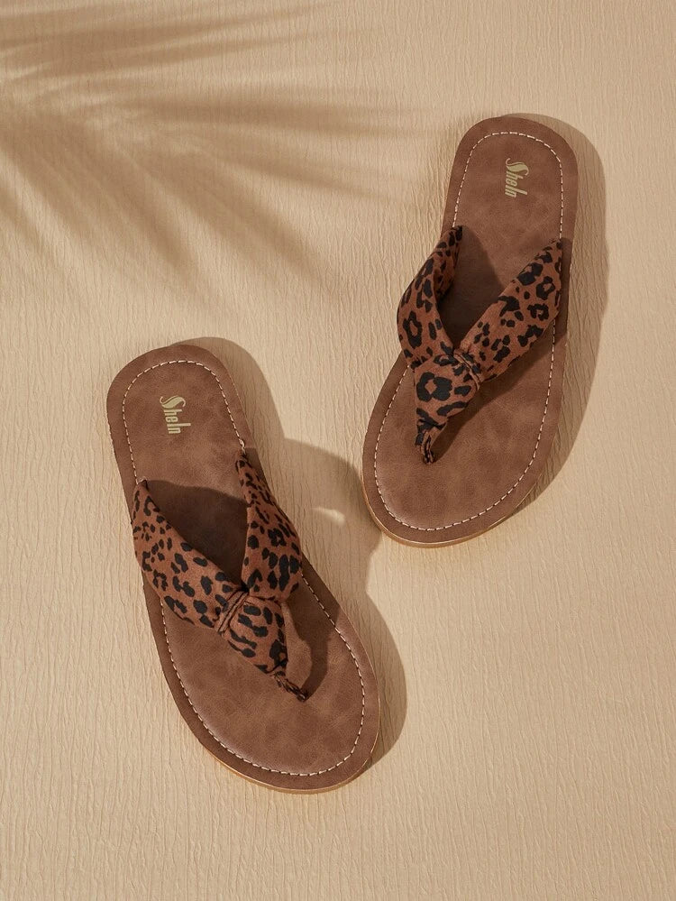 Shein VCAY Leopard Pattern Flip Flops, Size: 39