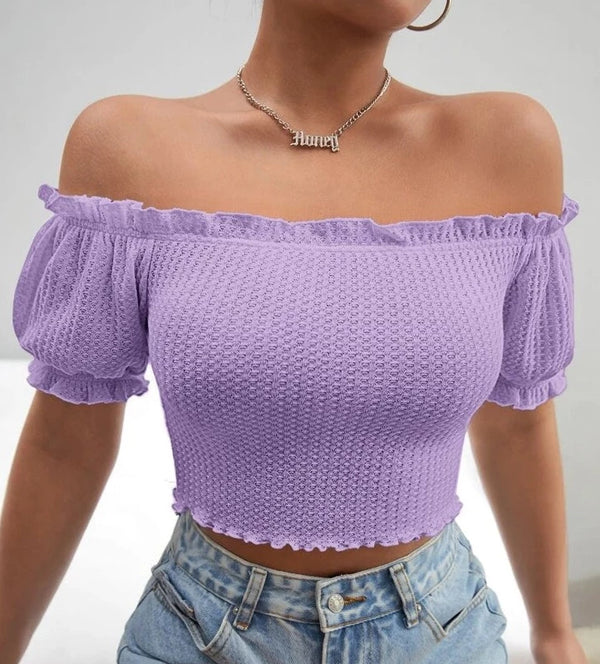 Shein Off Shoulder Frill Trim Crop Tee, L*/