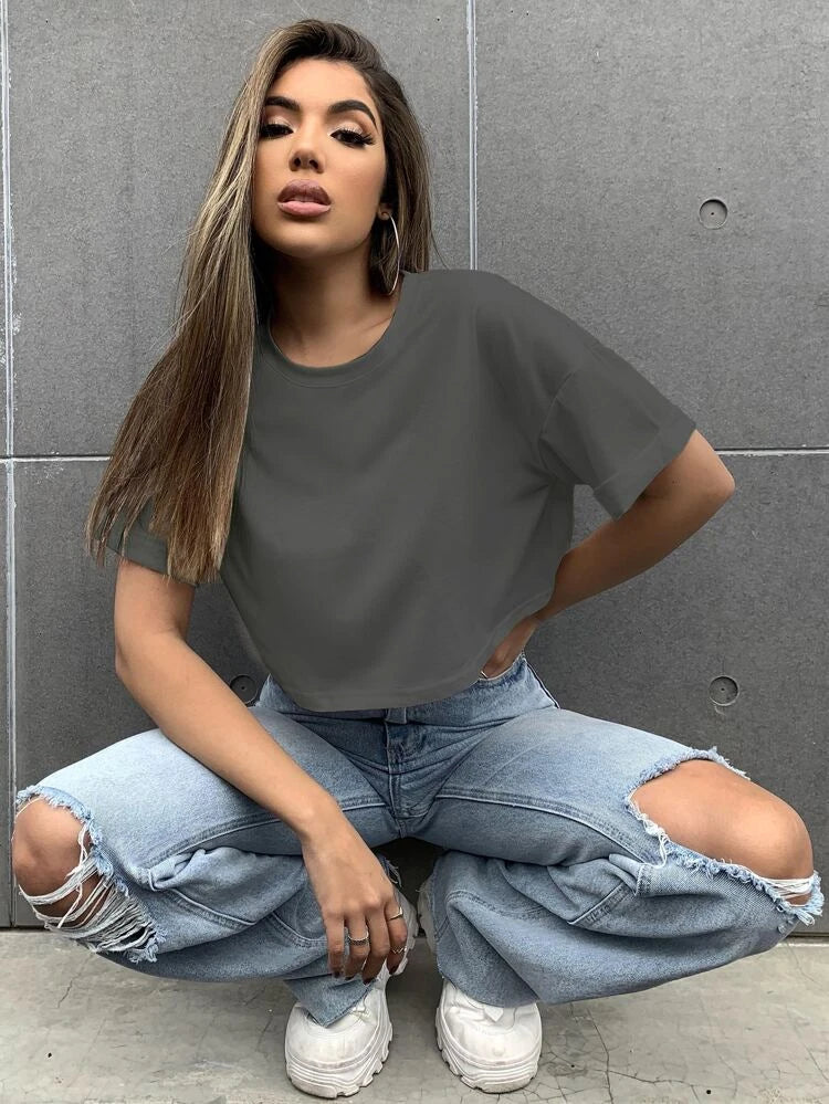 Shein Drop Shoulder Solid Tee, M +