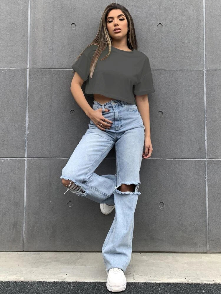 Shein Drop Shoulder Solid Tee, M +