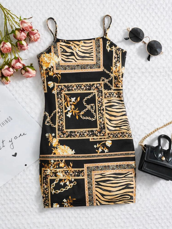 Shein Girls Scarf Print Cami Dress, 10T+