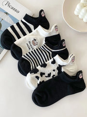 Women's Cow Print Rib-Knit Ankle Sock Set