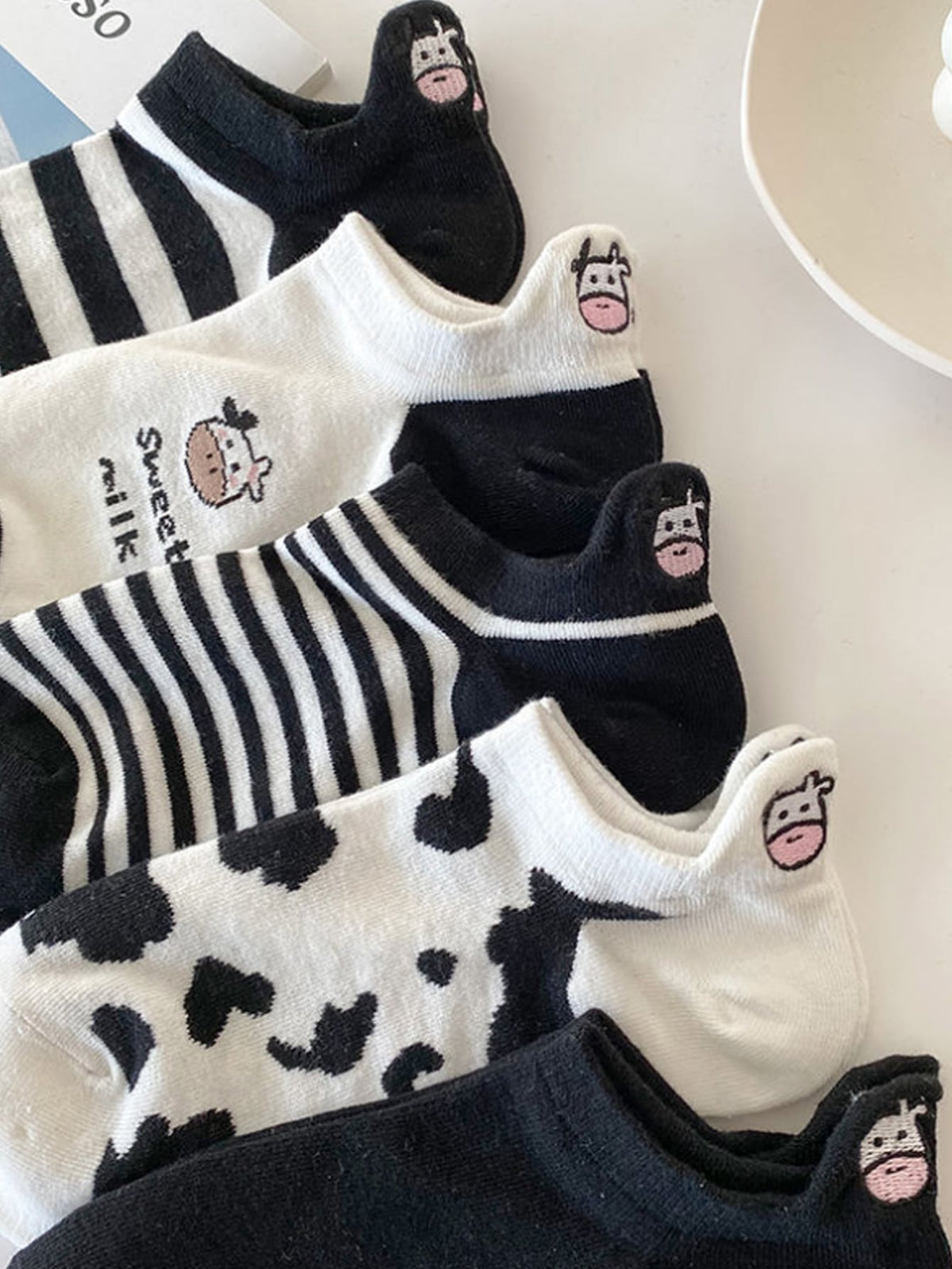 Women's Cow Print Rib-Knit Ankle Sock Set