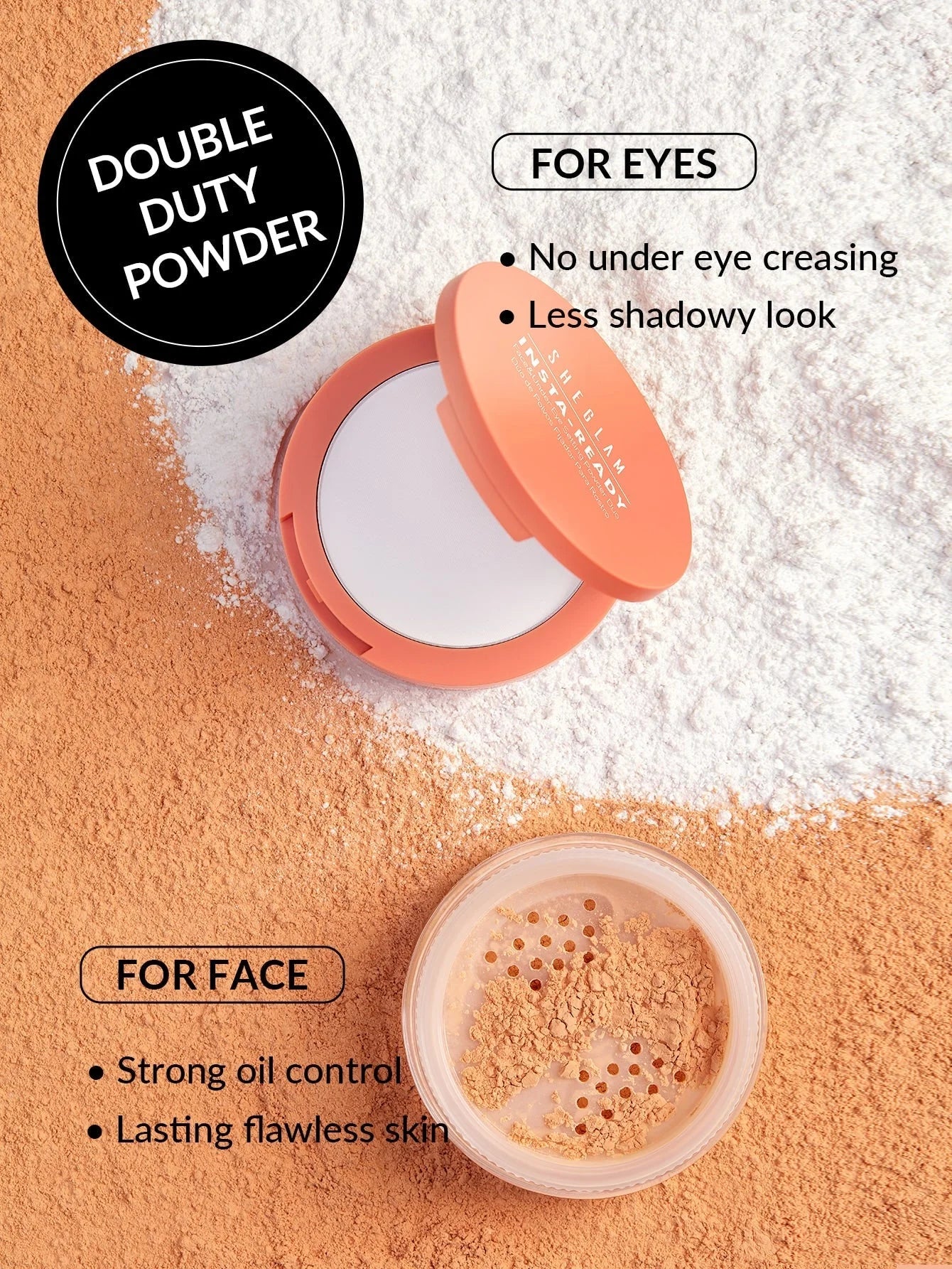 Sheglam Insta-Ready Face & Under Eye Setting Powder Duo- Natural Linen -.