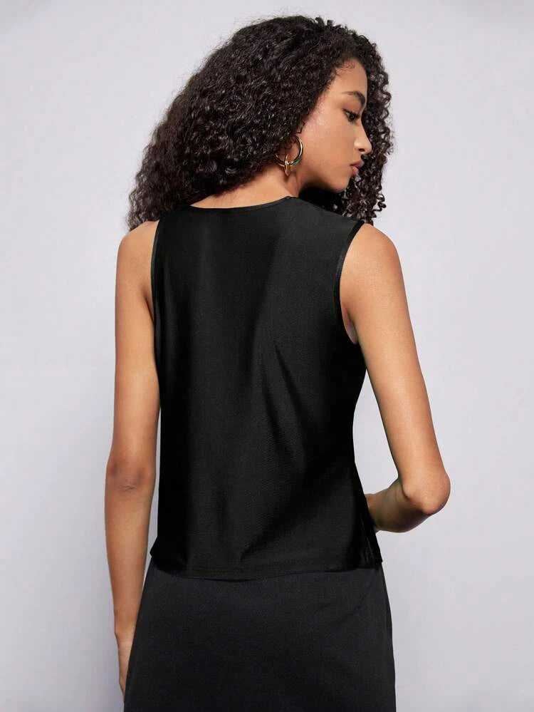 Shein Draped Collar Solid Tank Top, XS+