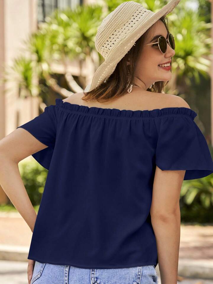 Shein Off Shoulder Frill Trim Solid Blouse, M +