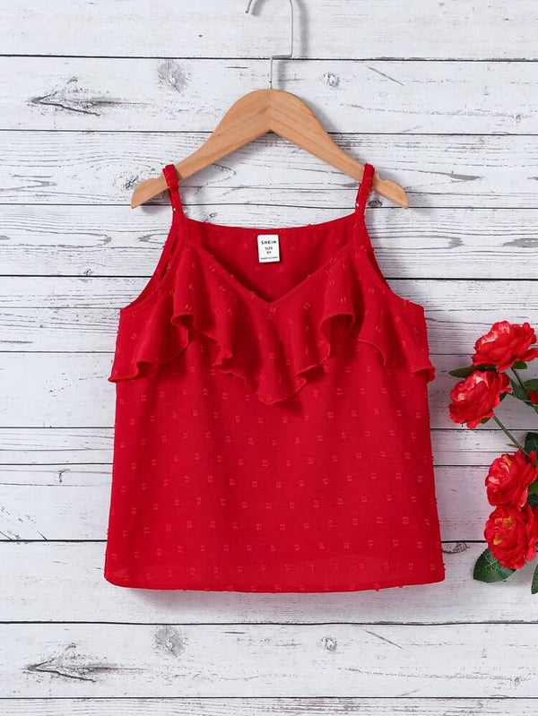 Shein Kids EVRYDAY Girls Swiss Dot Ruffle Trim Cami Top, 8T+