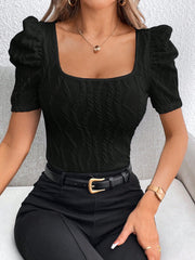 Women's Square Neck Puff Short Sleeve Casual T-Shirt