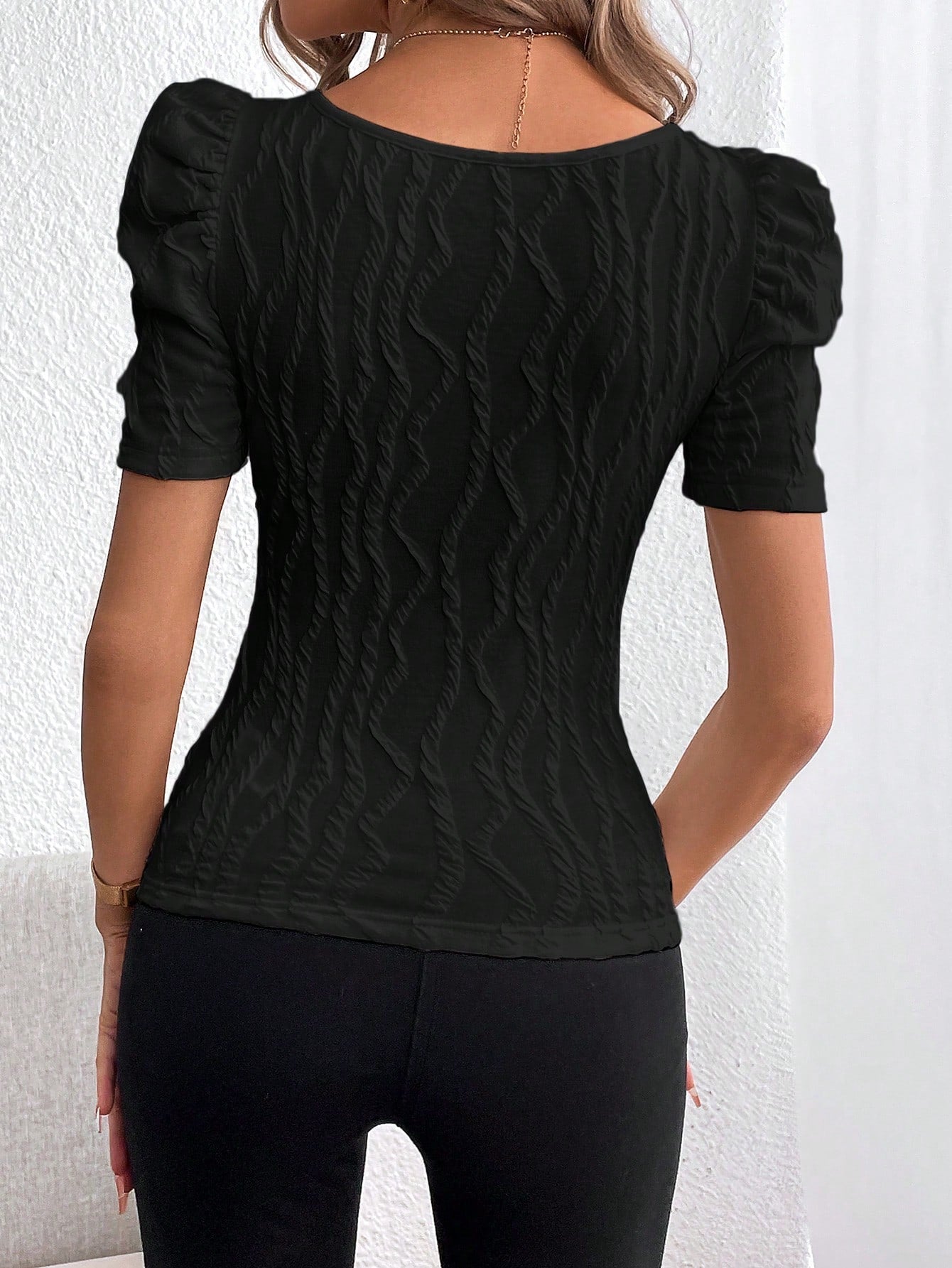 Women's Square Neck Puff Short Sleeve Casual T-Shirt