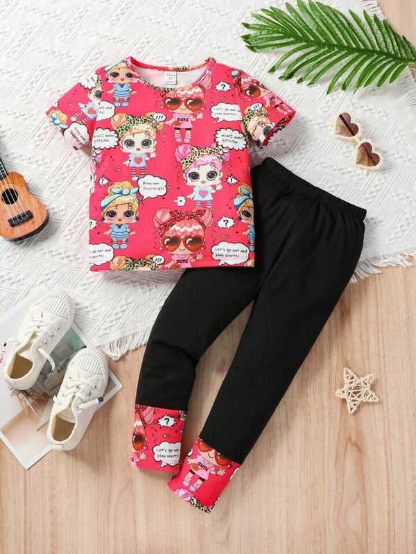 Shein Kids QTFun Toddler Girls Cartoon Graphic Tee & Leggings, 5T+