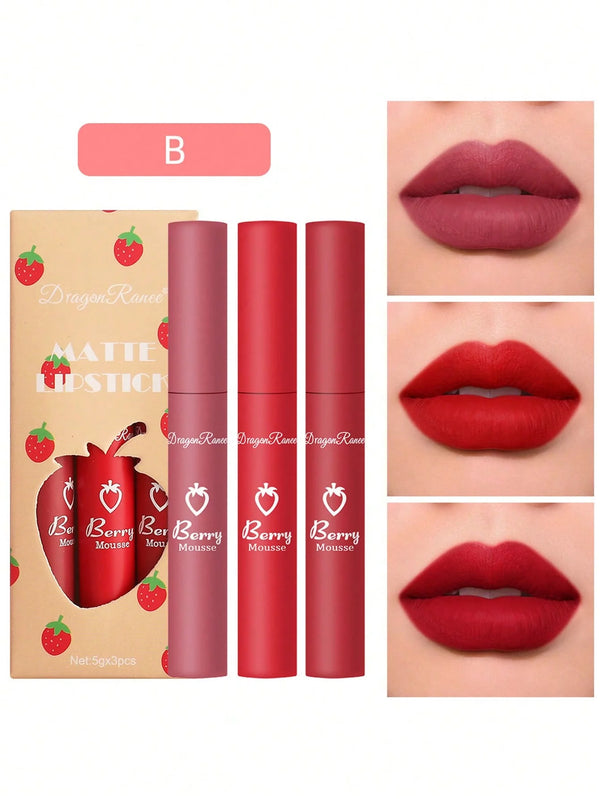 Sheglam Matte Lip Gloss Kit, 3Pcs Strawberry Mousse, B /