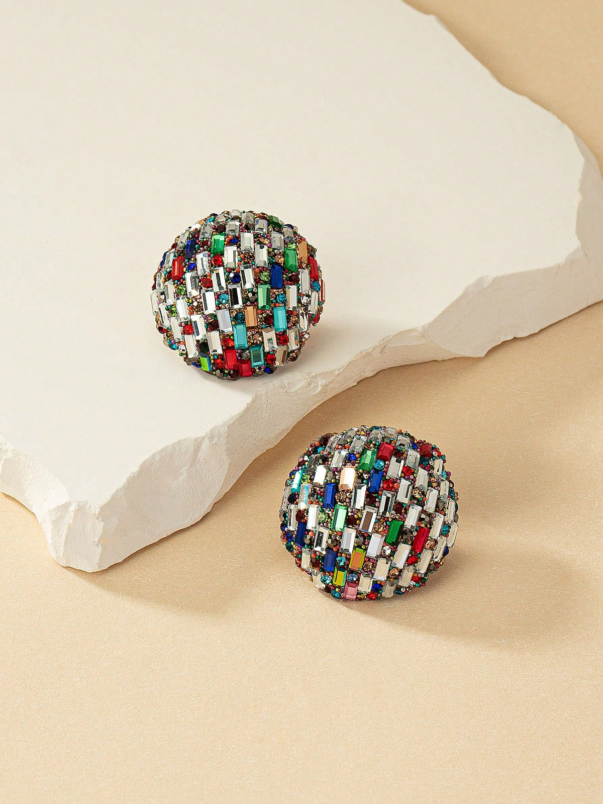 Women's Round Rhinestone Crystal Stud Earrings