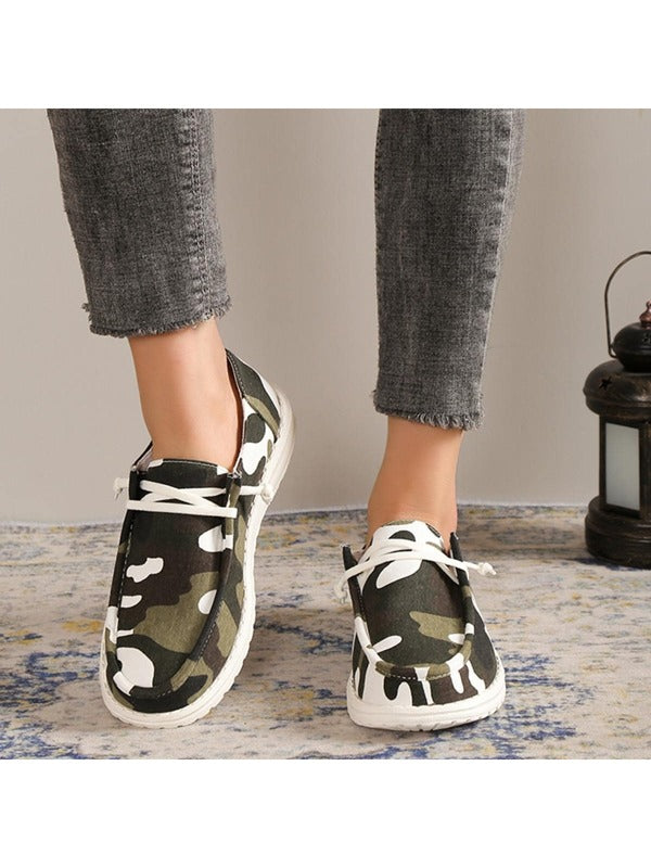 Shein Sporty Sneakers For Women, Camo Pattern Lace-up Front Slip On Shoes, Size: 39*/