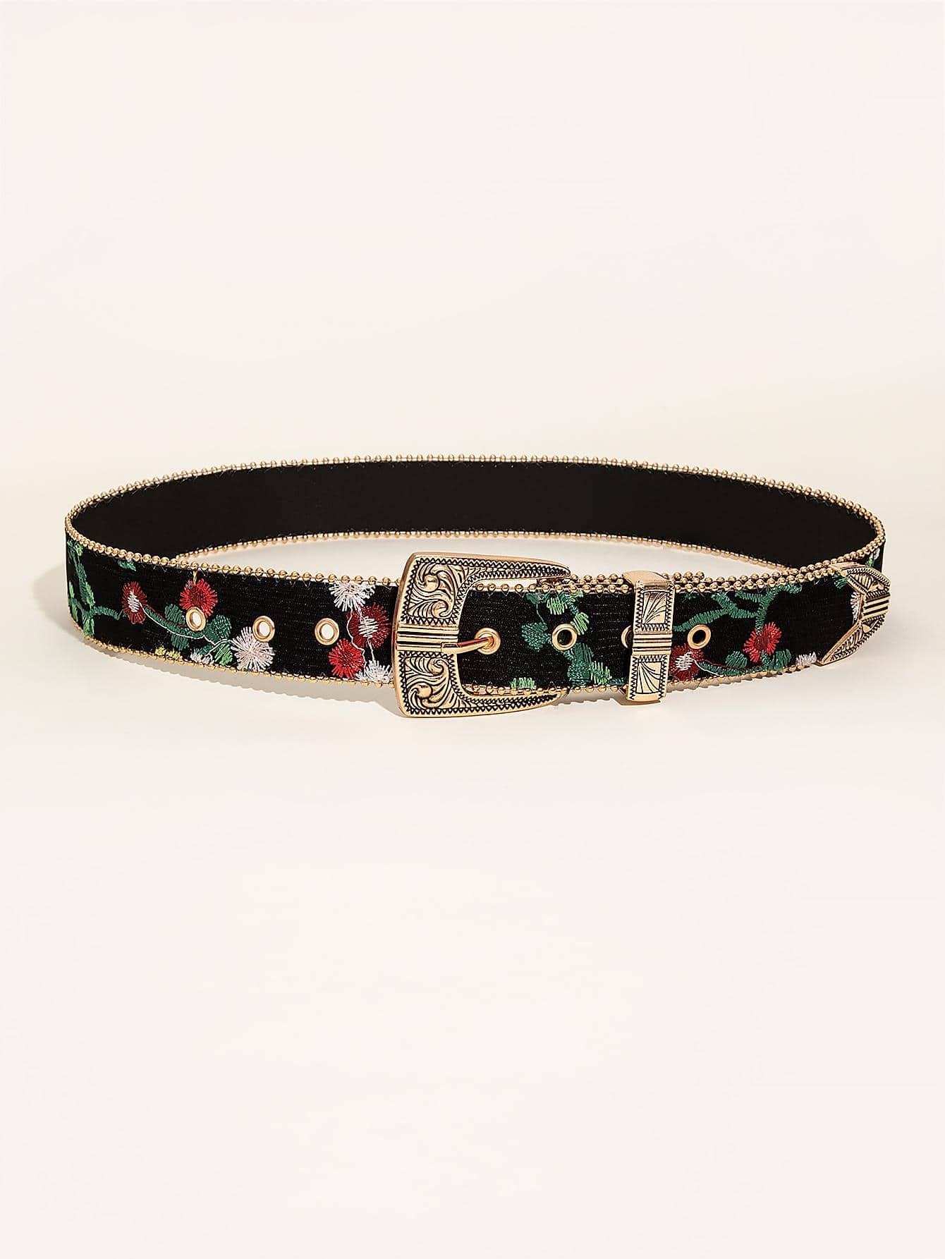 Women's Casual Retro Floral Embroidered Boho Western Belt