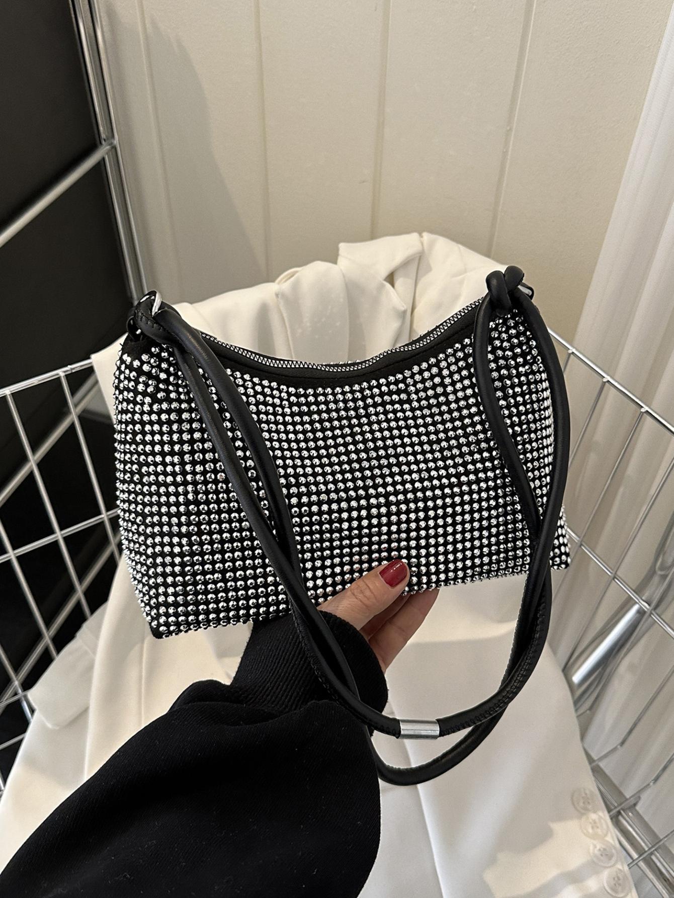 SHEIN Small Studded Hobo Bag Zipper Punk Silver