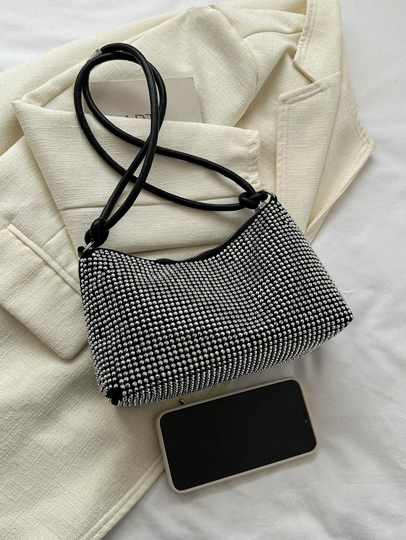 SHEIN Small Studded Hobo Bag Zipper Punk Silver