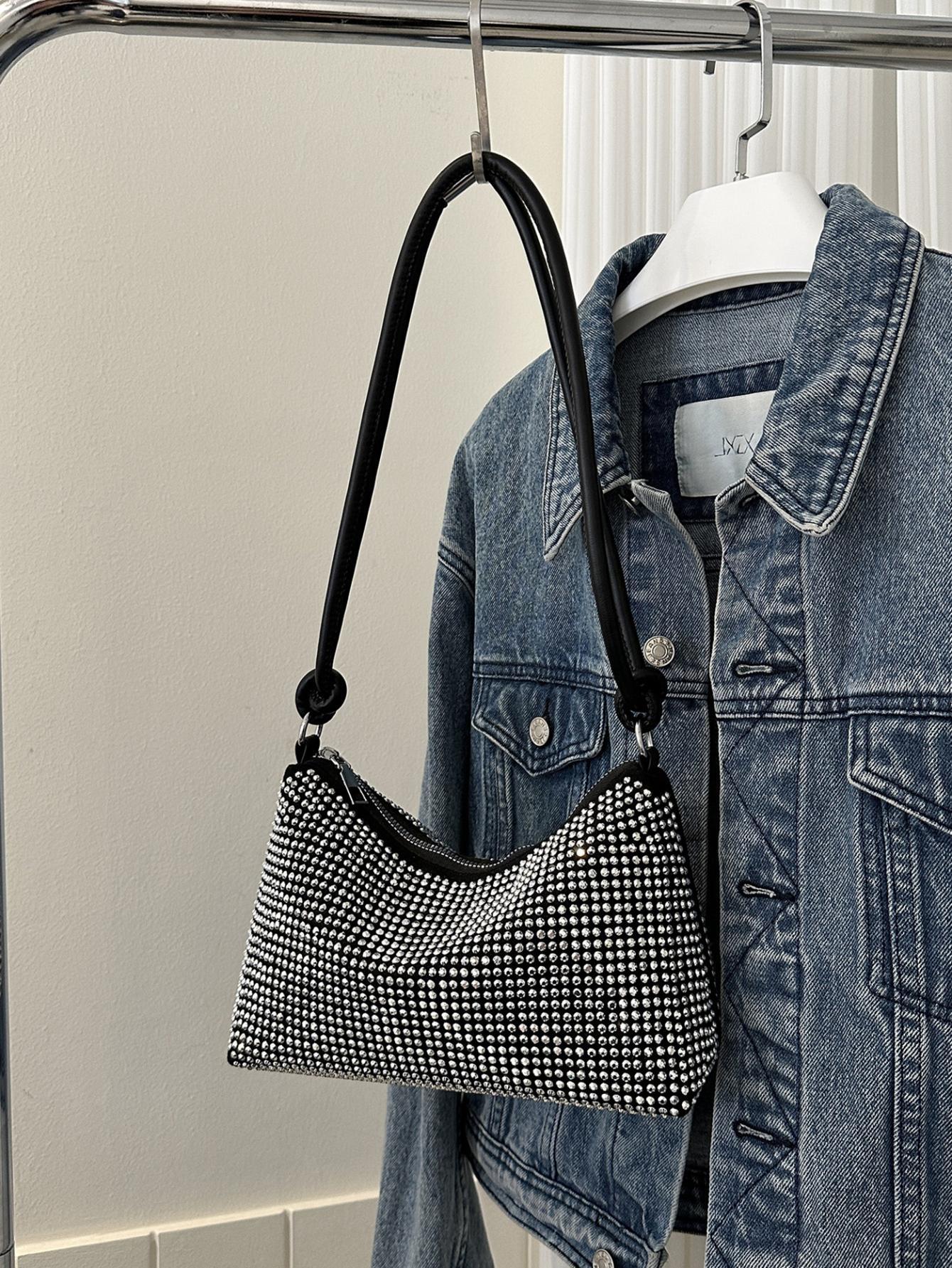 SHEIN Small Studded Hobo Bag Zipper Punk Silver