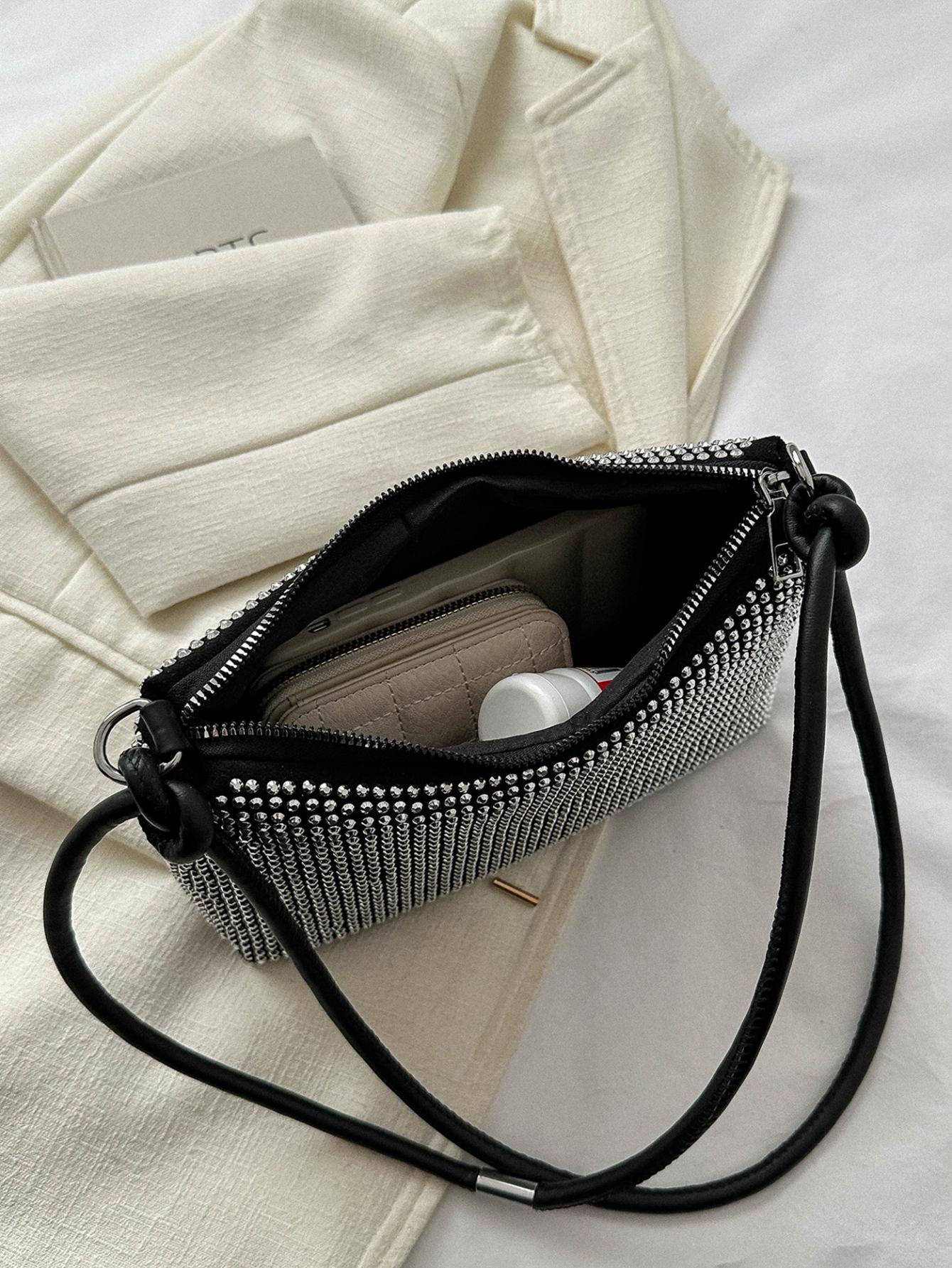 SHEIN Small Studded Hobo Bag Zipper Punk Silver