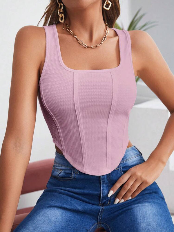 Shein Square Neck Curved Hem Tank Top +