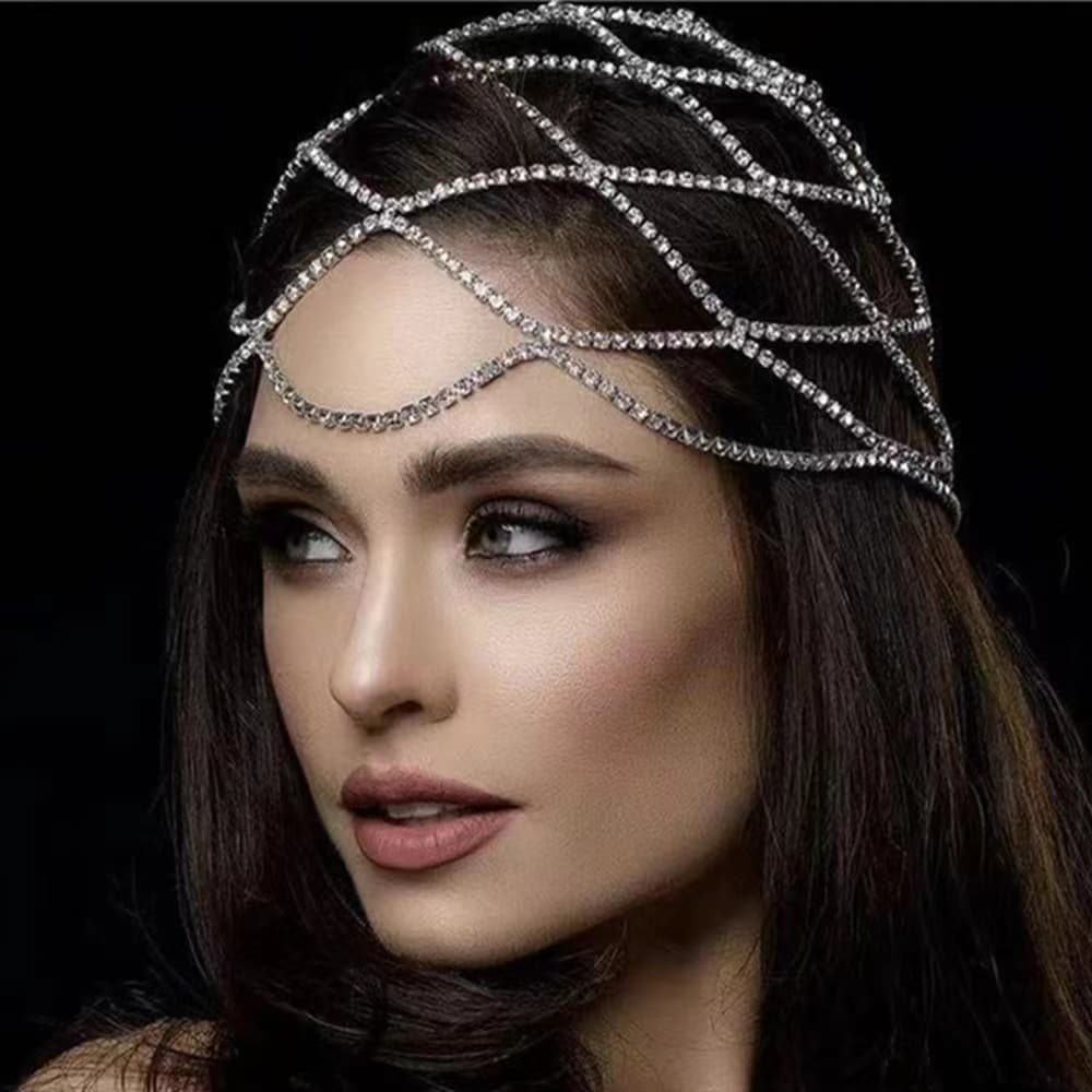 Women's Luxury Crystal Rhinestone Mesh Headpiece Wedding Head Chain