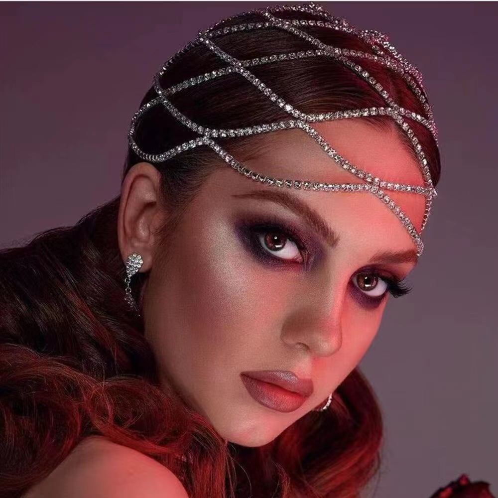 Women's Luxury Crystal Rhinestone Mesh Headpiece Wedding Head Chain