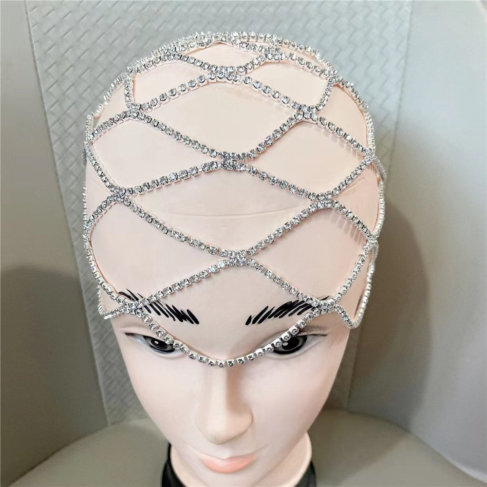 Women's Luxury Crystal Rhinestone Mesh Headpiece Wedding Head Chain
