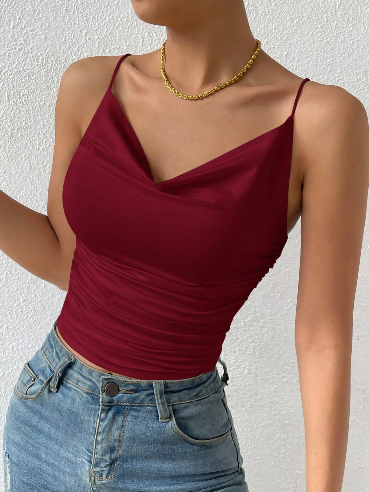 Women's Ruffled Strap Backless Crop Cami Top