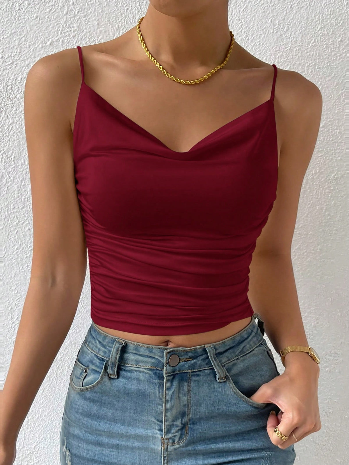 Women's Ruffled Strap Backless Crop Cami Top