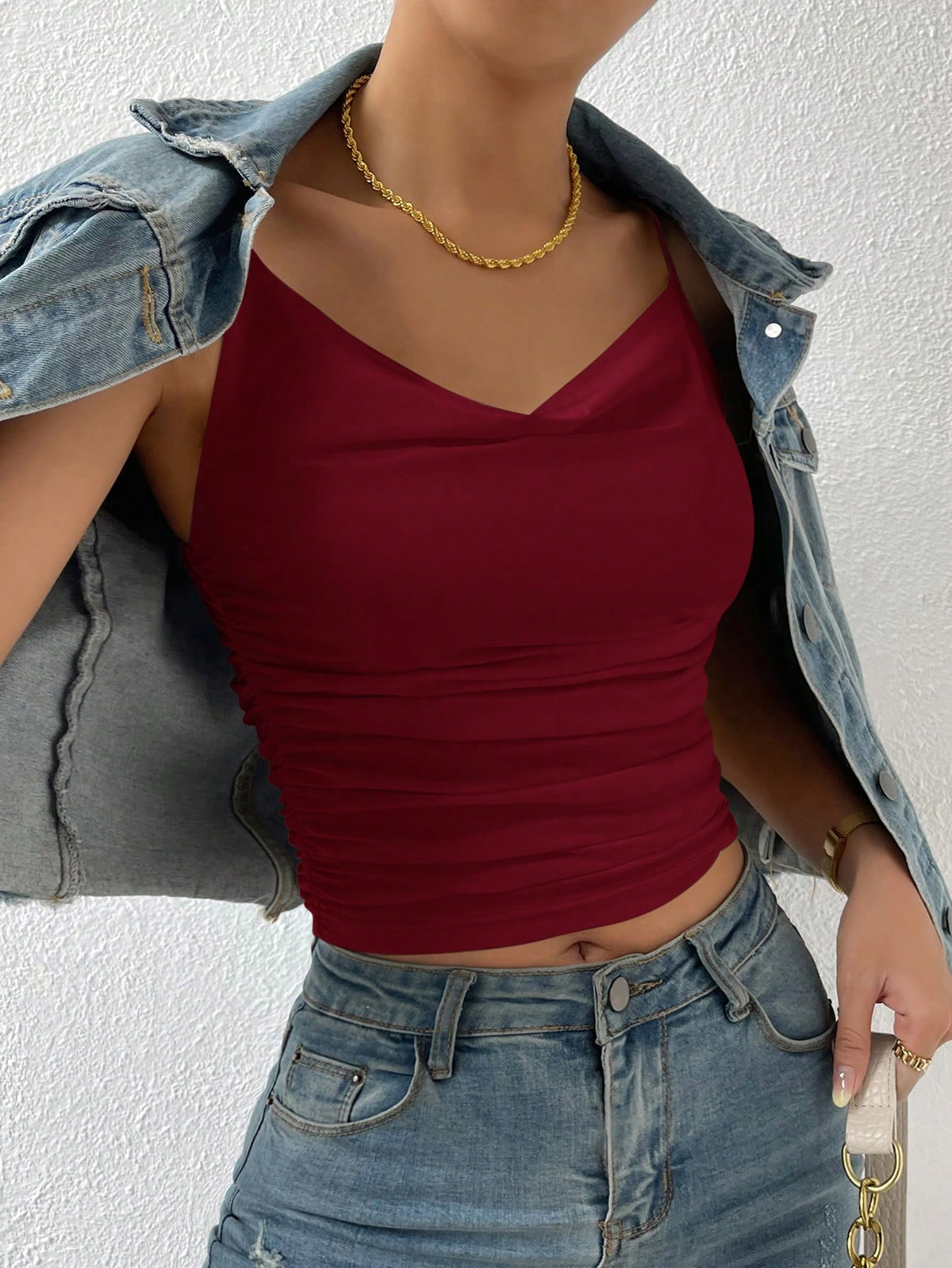 Women's Ruffled Strap Backless Crop Cami Top