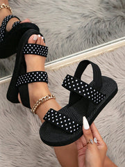 Women's Fashionable Polka Dot Strap Outdoor Sandals Black