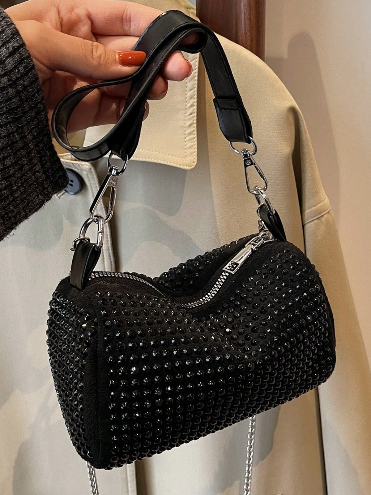 Women's Fashionable Rhinestone Metal Chain Crossbody Shoulder Bag