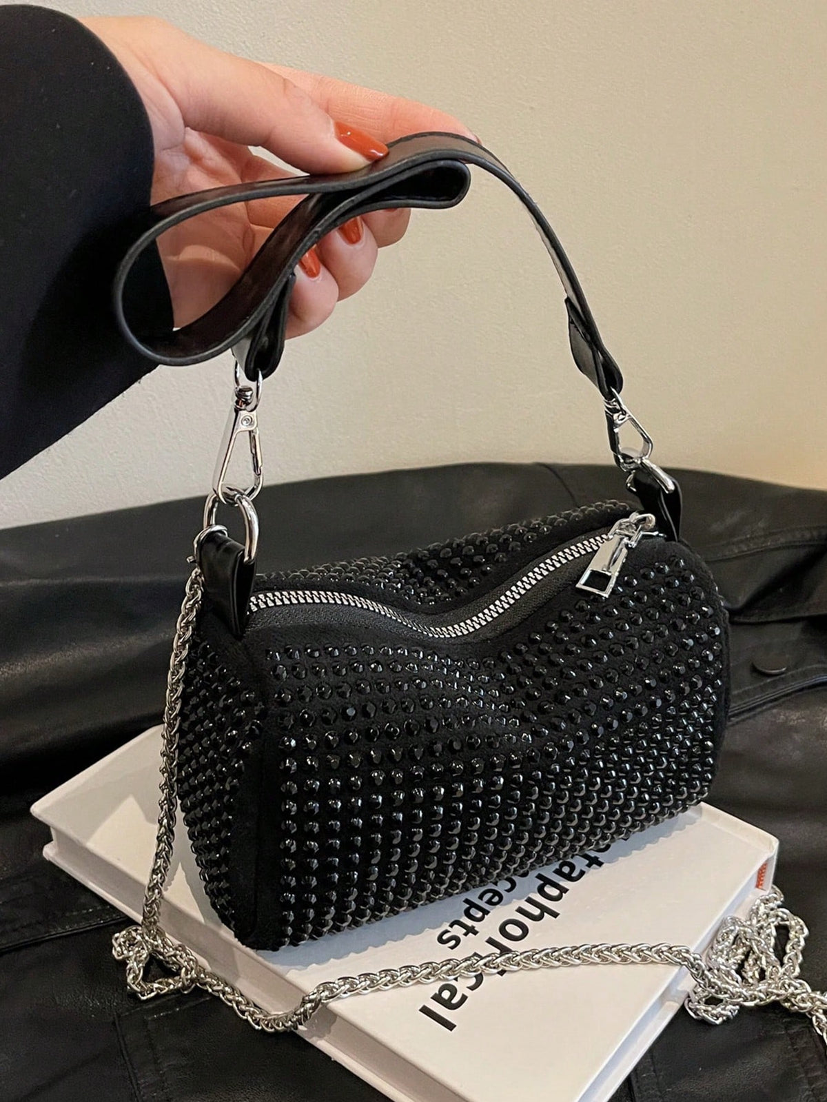 Women's Fashionable Rhinestone Metal Chain Crossbody Shoulder Bag