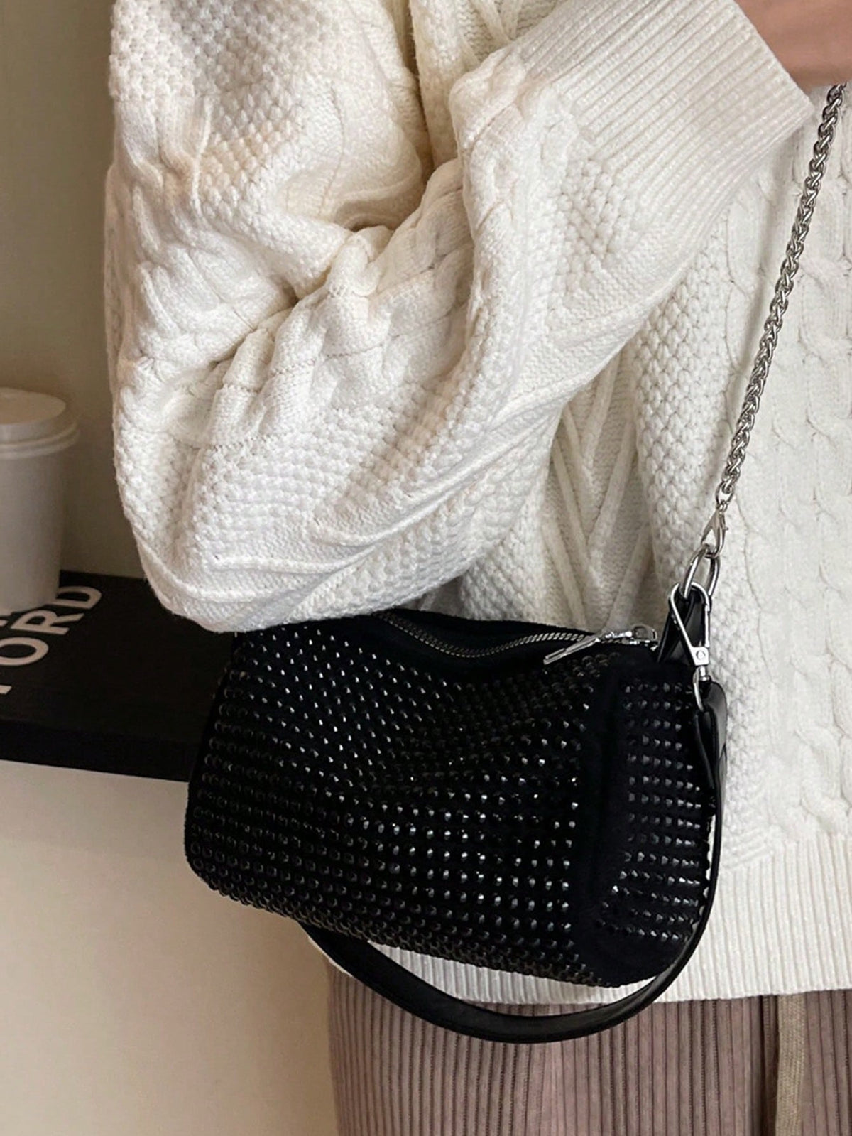 Women's Fashionable Rhinestone Metal Chain Crossbody Shoulder Bag
