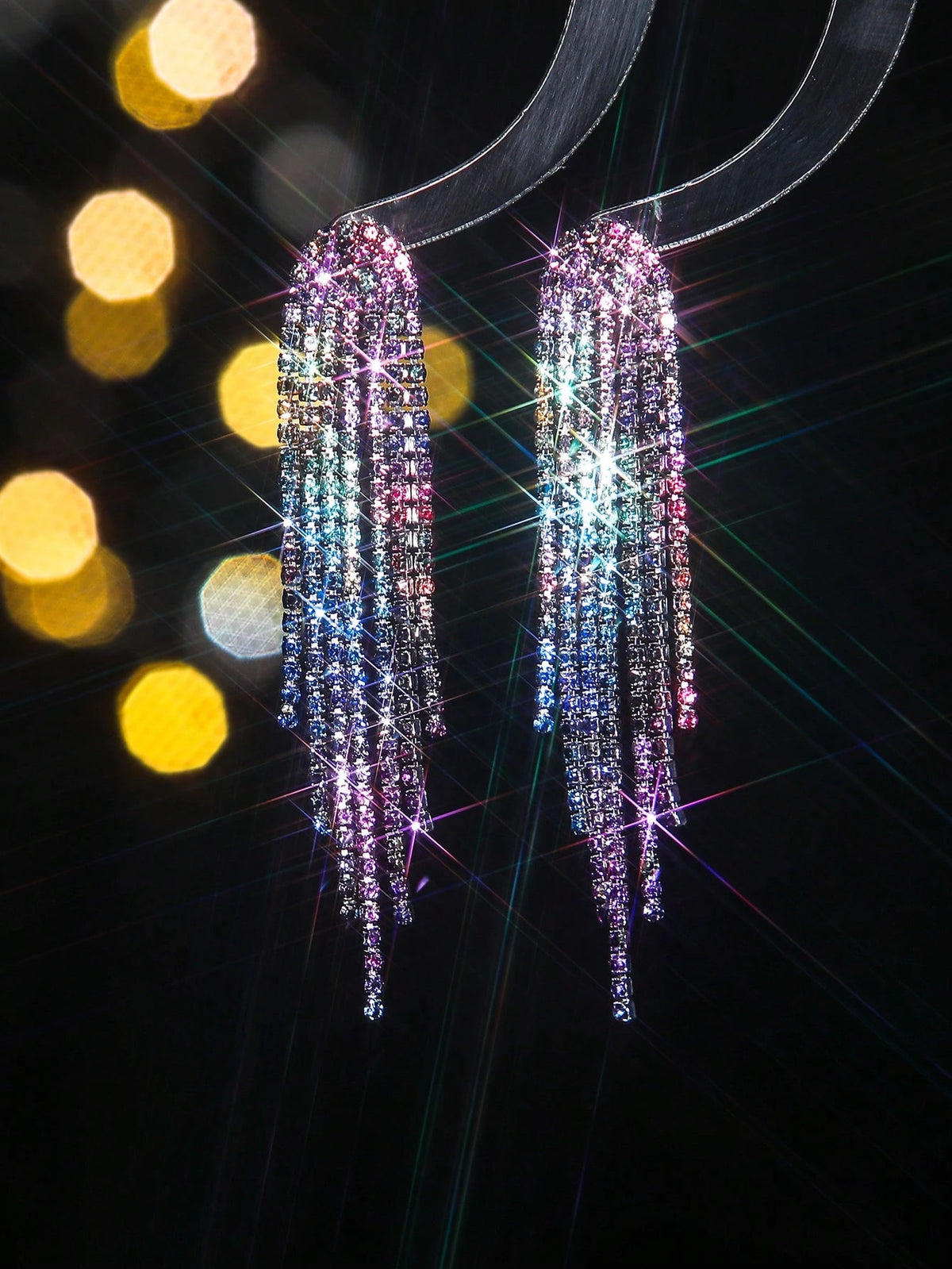 Women's Nightclub Party Tassel Crystal Stud Earring Set
