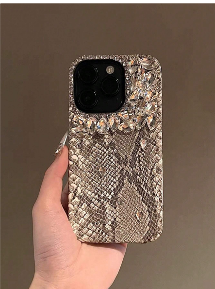 Fashionable Luxury New Snake Skin Texture Pink Handmade Rhinestone Full Coverage>