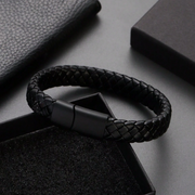 1pc Pure PU Leather Bracelet Punk Leather Wristband Titanium Steel Braided Leather Rope