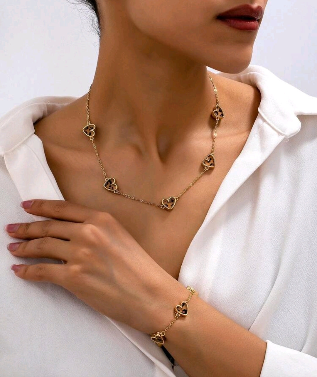 Shein Women's Leopard Print Heart Jewelry Set