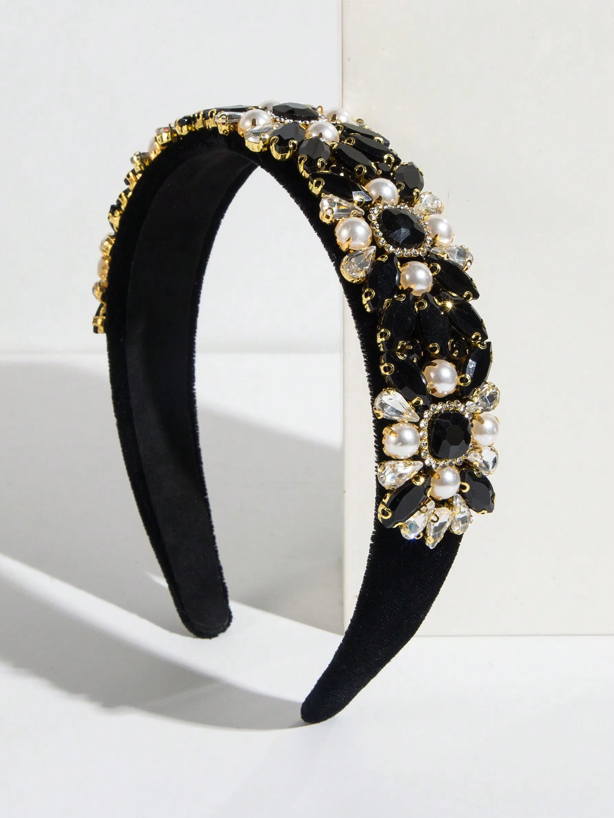 Women's Luxurious Jewel Decorated Wide Faux Pearl Headband