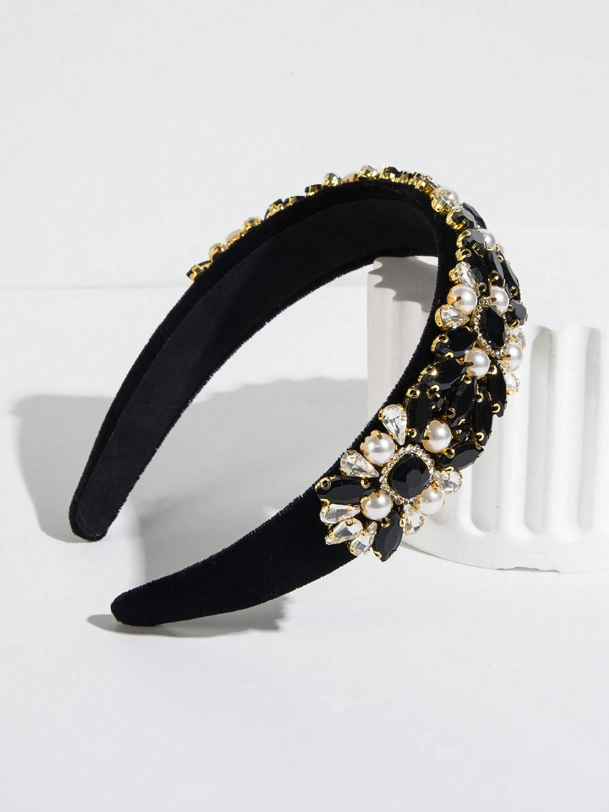 Women's Luxurious Jewel Decorated Wide Faux Pearl Headband