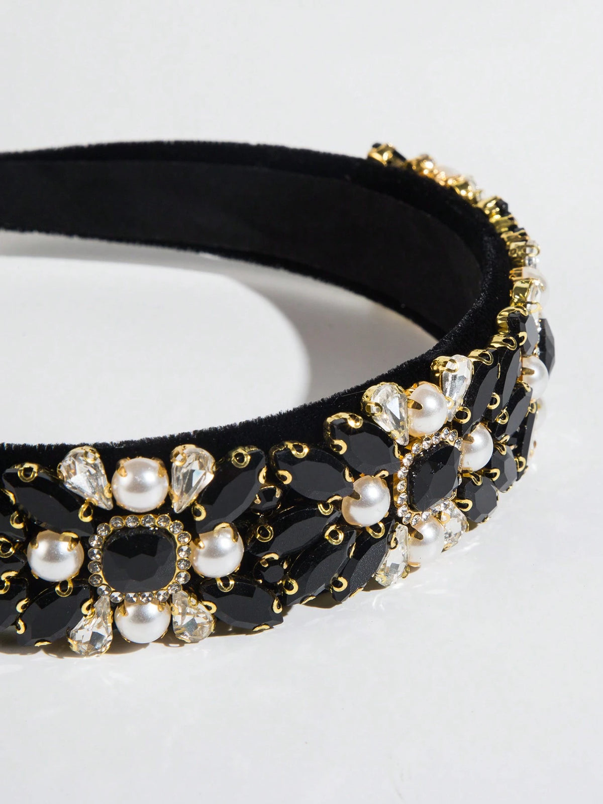 Women's Luxurious Jewel Decorated Wide Faux Pearl Headband
