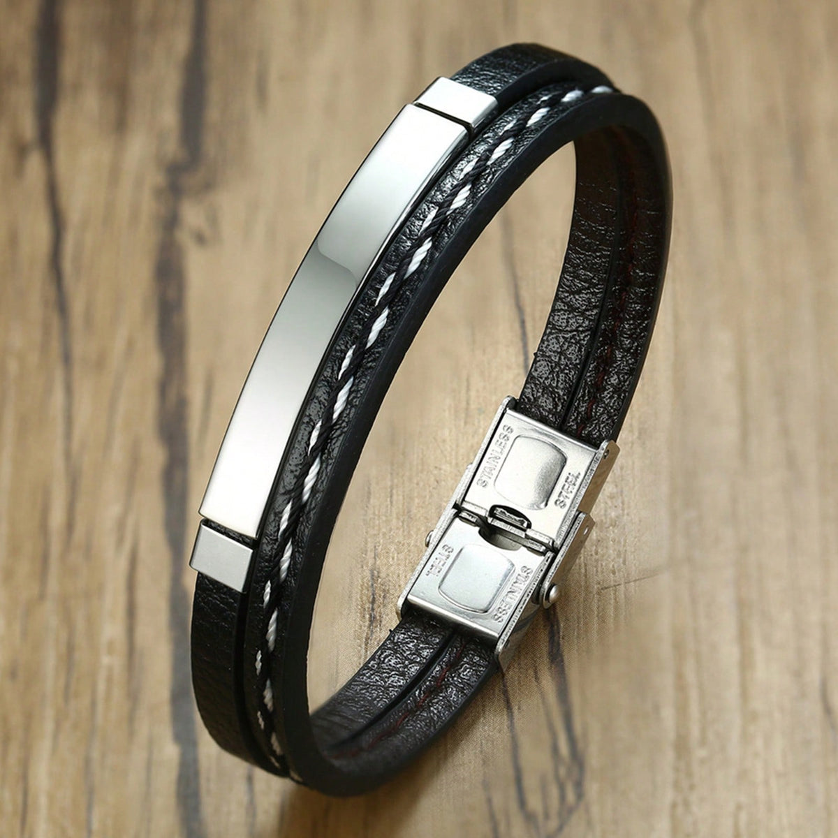 Men's Stainless Steel Braided Double-Layer Bracelet