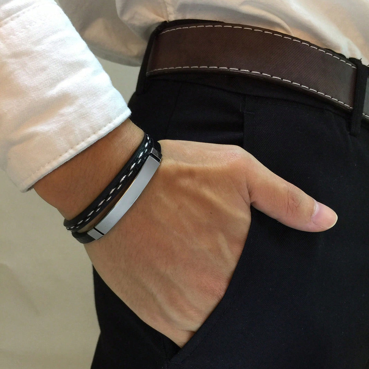 Men's Stainless Steel Braided Double-Layer Bracelet