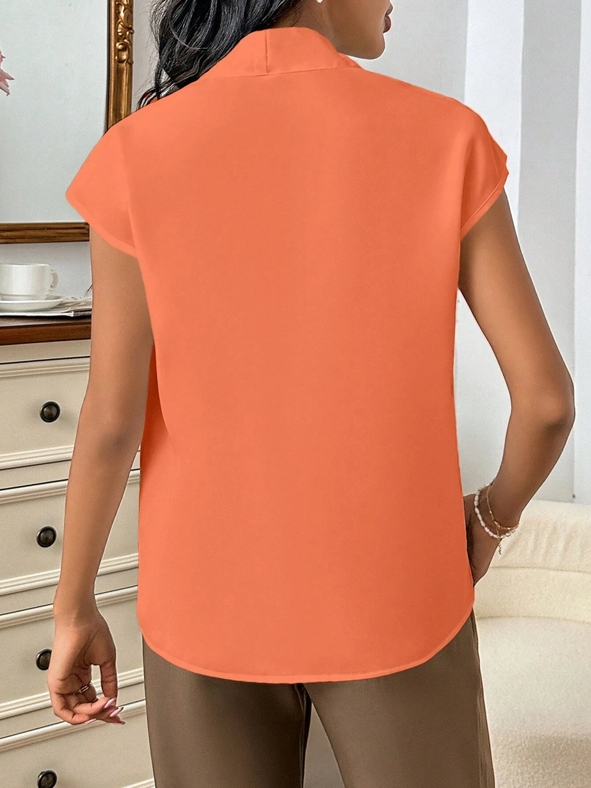 Women's Casual Batwing Short Sleeve Irregular Neckline Top