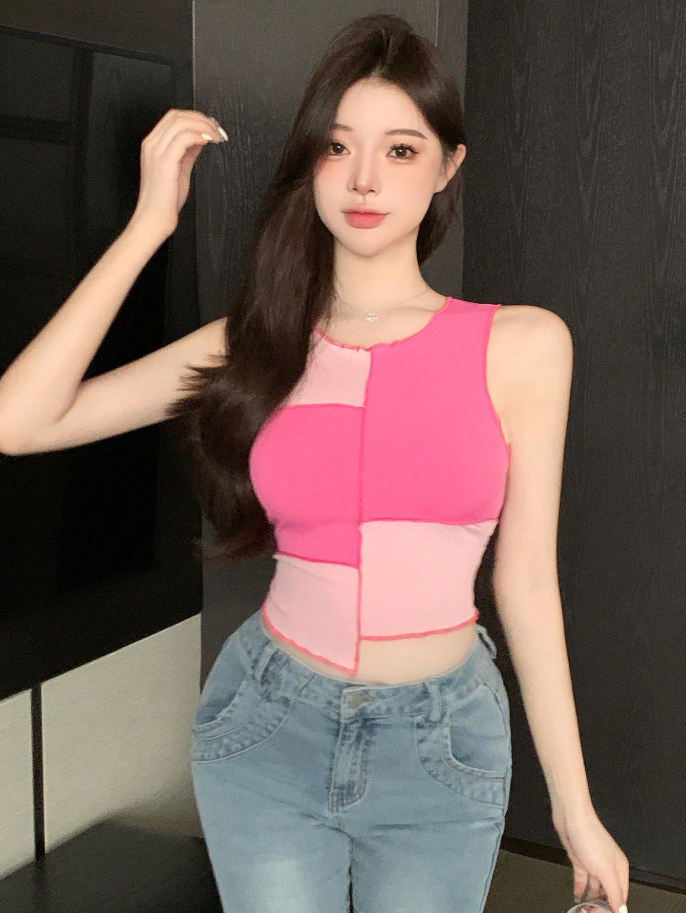 Women's Color Contrast Splice Sleeveless Rib-Knit Tank Top