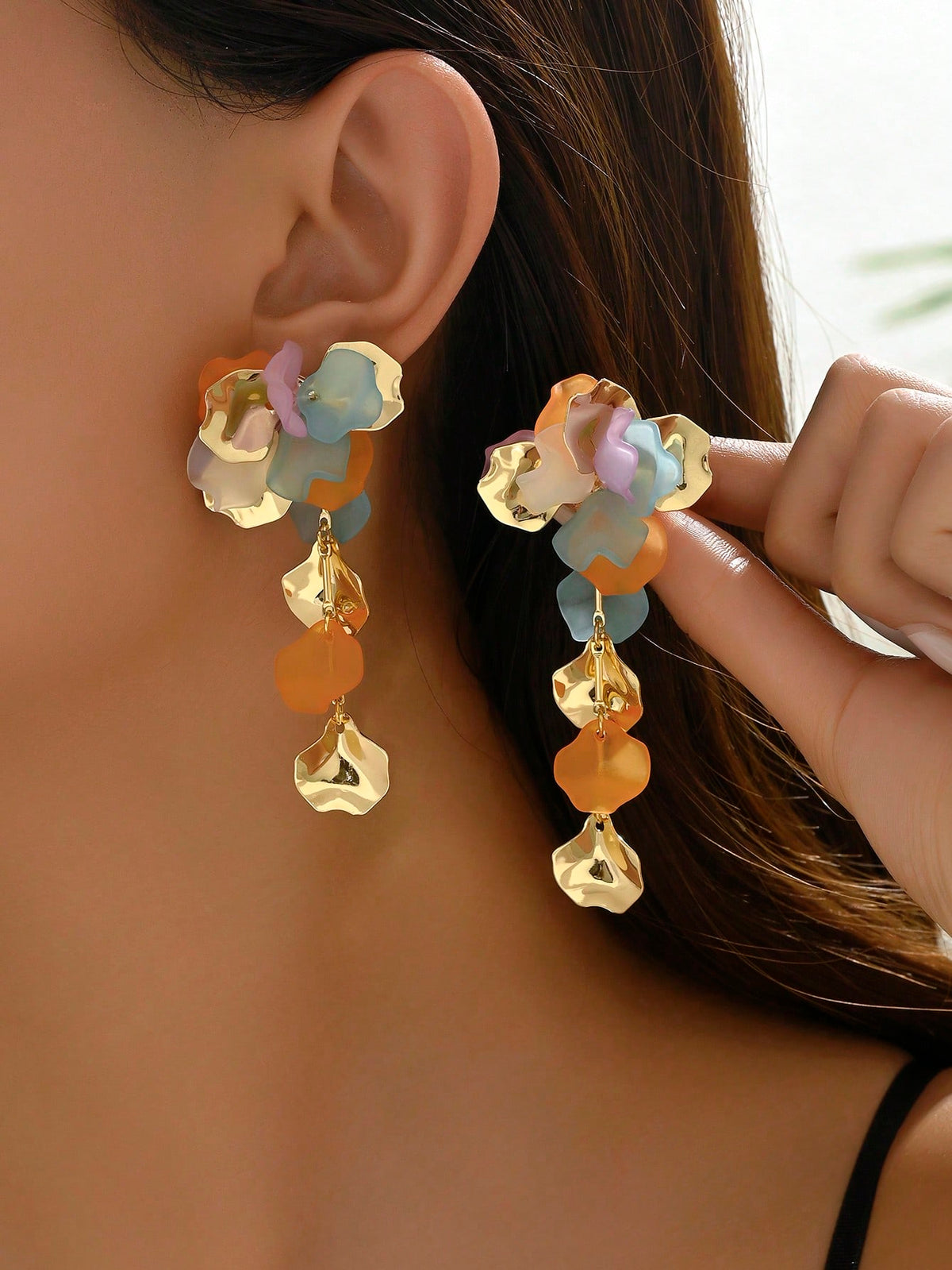 Women's Bohemian Colorful Metal Flower Stud Earring Set