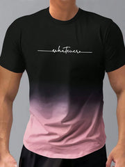 Men's Casual Tie Dye Letter Print Round Neck Short Sleeve T-Shirt