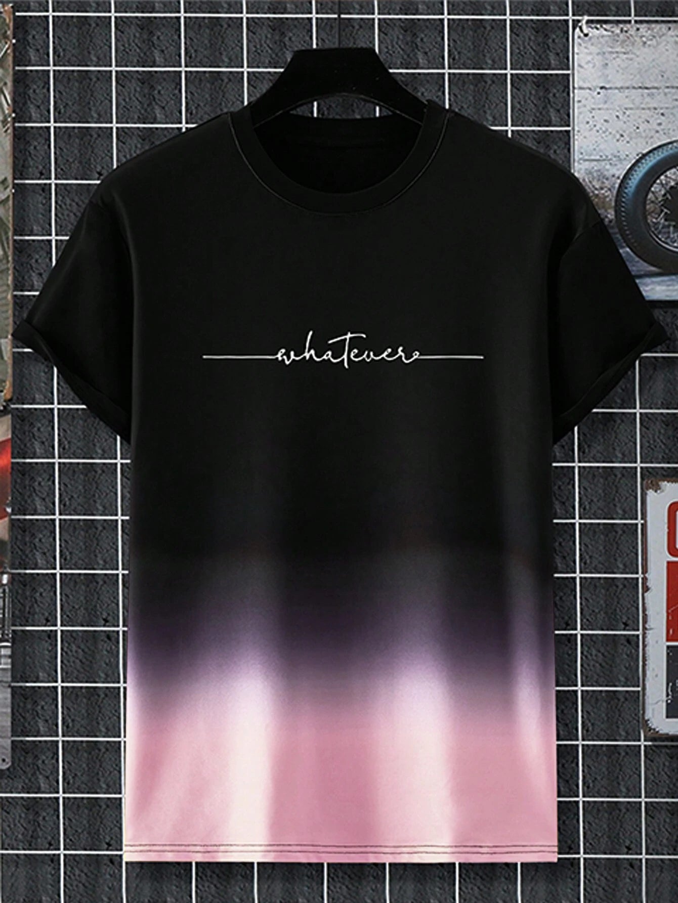 Men's Casual Tie Dye Letter Print Round Neck Short Sleeve T-Shirt