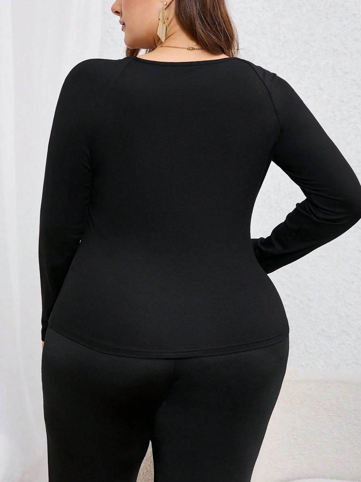 Women's Plus Size Mesh Contrast Long Sleeve T-Shirt